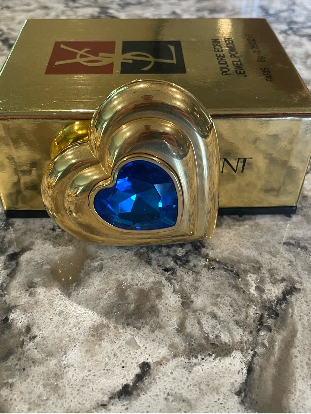 Yves Saint Laurent Gold Heart Compact with Blue Jewel Accent
